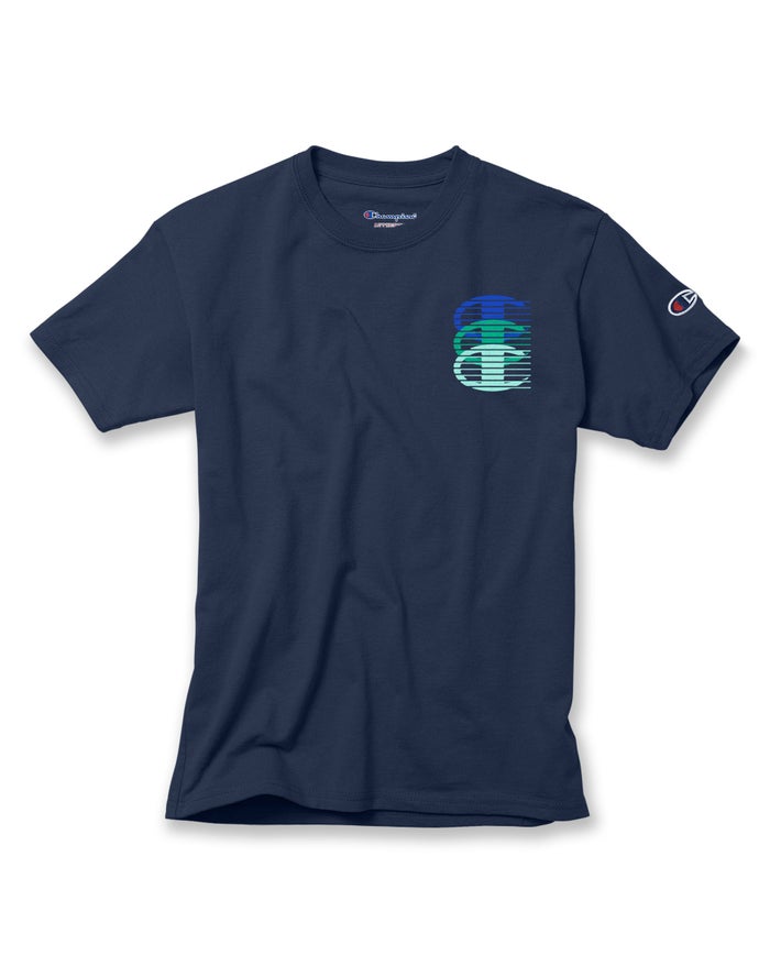 Champion Cotton Vertical Triple Script Logo - Marineblå T-Skjorte Gutt - Norge 642EGPZJI